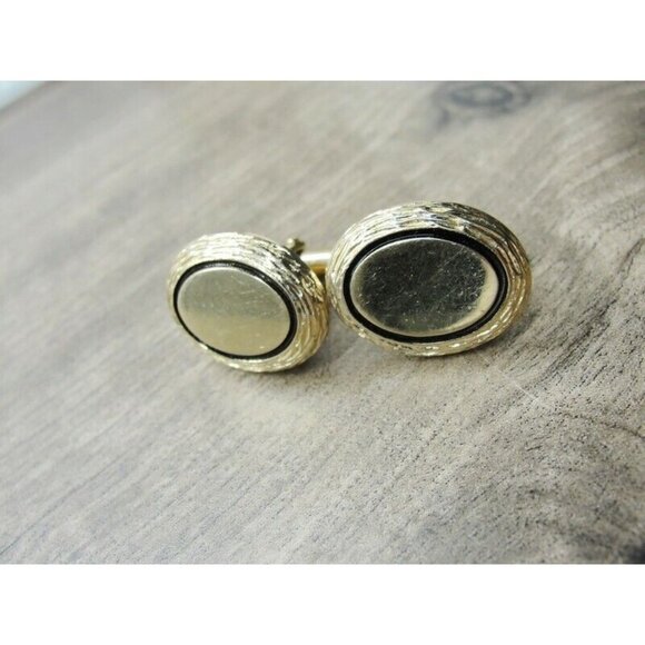 Anson Cufflinks Oval Bordered Gold Tone Tux Shirt Dress Suit Vintage - Picture 2 of 6